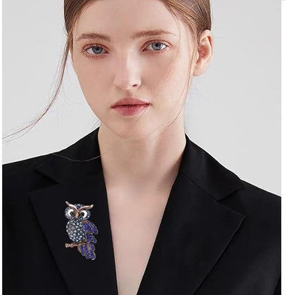 Rhinestone Owl Brooch Pin for Women Cute Big Cartoon Cat Eye Stone Owl Bird Brooch Unique Double Owl Brooch Pin Clothes Bag Hat Dress Jewelry