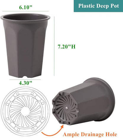 BangQiao 8 Pack 6.10 Inch Plastic Deep Nursery and Seedling Pots, Round Transplant Seed Starter Planter, Gray Color