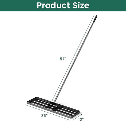 Goplus Lawn Leveling Rake, 36" x 10" Heavy Duty Level Lawn Tool w/ Ergonomic Handle for Soil, Effort-Saving Landscape Rake for Garden, Backyard, Golf Course, Farm, Pasture, Black