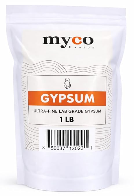 (1.0-20.0 lbs) Mycology Basics - Bulk Ultra-Fine Lab Grade Gypsum for Mushrooms, Food Grade, No Additives - Packaged in HEPA filtrated Enclosure for Sterility (1.0 lbs)