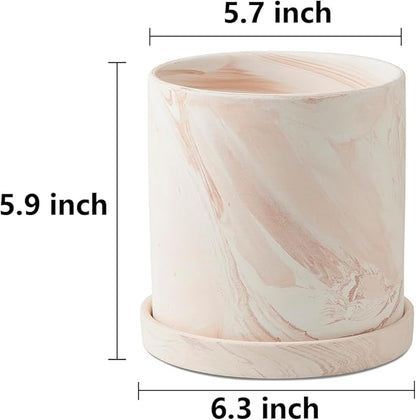 6 inch Plant Pot - Terra Cotta Flower Planters Indoor - Modern Succulents Containers with Drain Hole & Saucer, Decorate Home, Office & Outdoor (Pink)