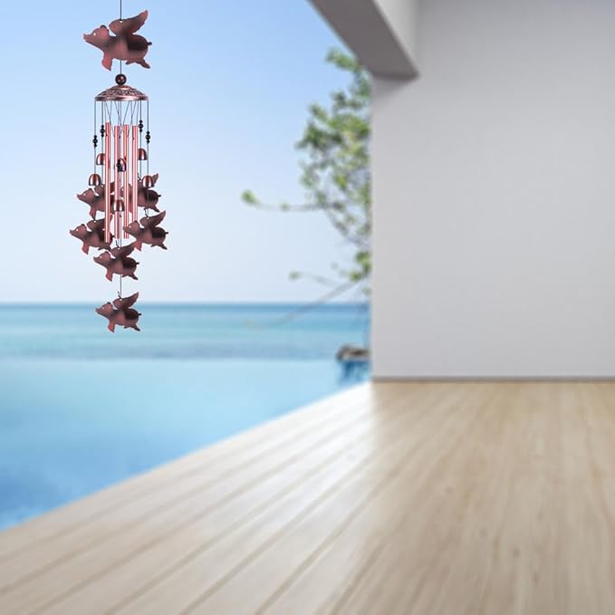 Fly Pigs Wind Chimes Outdoor Decor - with 4 Tubes 7 Pigs Wind Chime, Mobile Romantic Flying Pigs Wind Catcher, Garden Pigs Windchimes for Home, Mom Gifts, Balcony, Tree, Festival, Garden Decoration