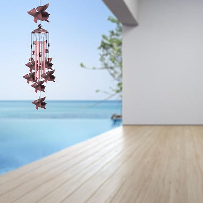 Fly Pigs Wind Chimes Outdoor Decor - with 4 Tubes 7 Pigs Wind Chime, Mobile Romantic Flying Pigs Wind Catcher, Garden Pigs Windchimes for Home, Mom Gifts, Balcony, Tree, Festival, Garden Decoration