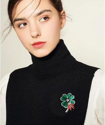 St.Patrick's Day Brooches for Women Dainty Crystal Four Leaf Lapel Pin Shamrock Hat Brooch Pins Irish Enamel Brooches Irish Holiday Costume Accessory Jewelry