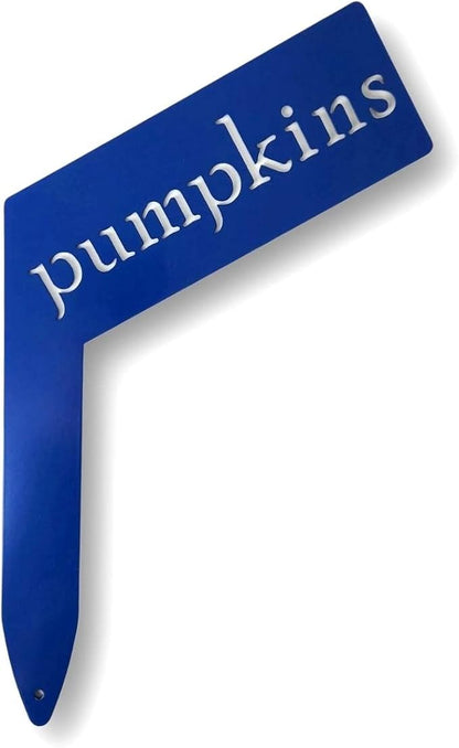 Planter Size Small Metal Garden Plant Vegetable Flower or Herb Markers 13.5 Inches Tall (pumpkins, Blue)