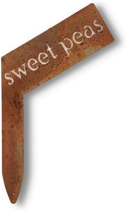 Planter Size Small Metal Garden Plant Vegetable Flower or Herb Markers 13.5 Inches Tall (sweet peas, Naturally Rusted)