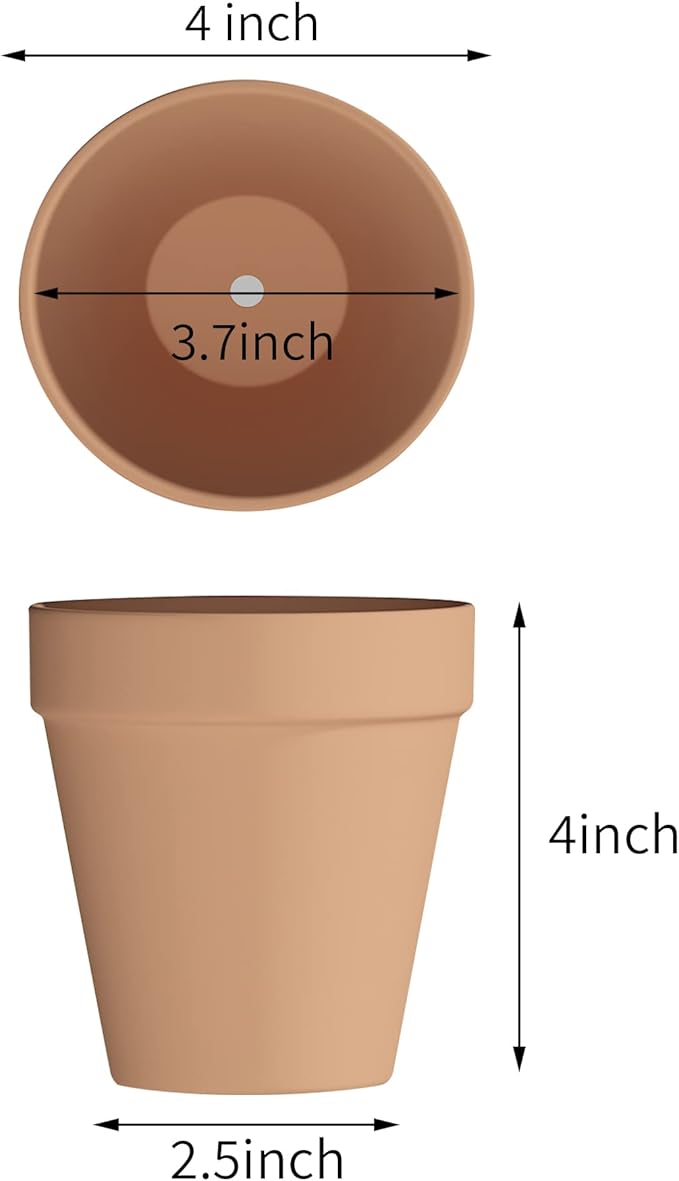 Fcacti 4 Inch Terra Cotta Pots with Drainage - 10 Pack Small Terracotta Pots for Tiny Cactus Herb lithop, Clay Flower Pots, Great for Plants, Crafts, Wedding Favor