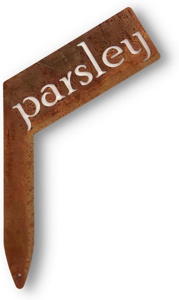 Planter Size Small Metal Garden Plant Vegetable Flower or Herb Markers 13.5 Inches Tall (parsley, Naturally Rusted)