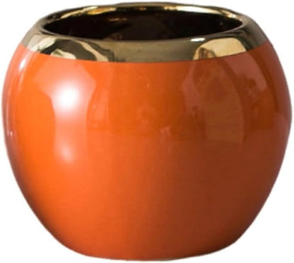 Orange Gold Spherical Ceramic Plant Pots Succulent Small Plant Pot Indoor Modern Decorative Indoor-Outdoor Garden Plant Pots with Drainage Holes - Plants Not Included 3.94 x 3.94 x 3.15 Inch