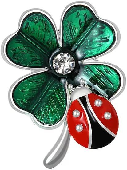 St.Patrick's Day Brooches for Women Dainty Crystal Four Leaf Lapel Pin Shamrock Hat Brooch Pins Irish Enamel Brooches Irish Holiday Costume Accessory Jewelry
