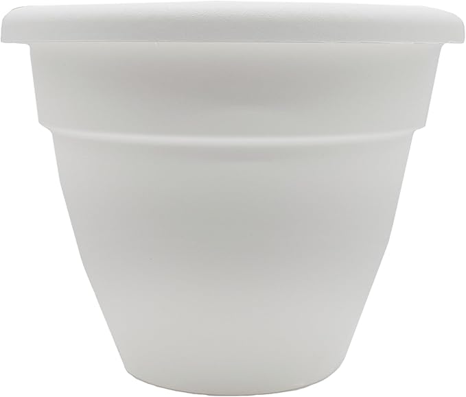 The HC Companies Caribbean Planter Pot - Outdoor & Indoor Plant Pot with Drainage Hole & Plug - Rolled Rim Plastic Pots for Plants & Flowers - Decorative Plant Pot (12" White, Pack of 1)