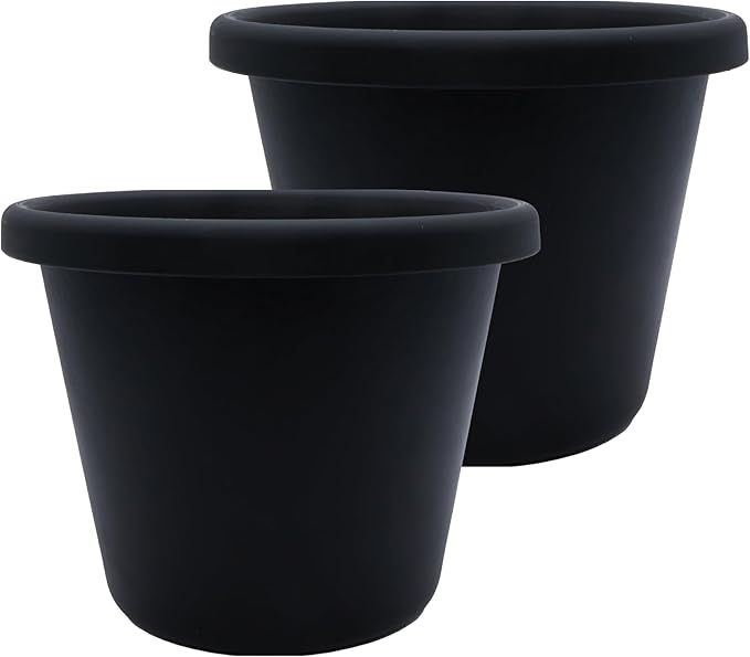 The HC Companies 20 Inch Classic Round Planter Pots with Drainage, Rolled Rim Plastic Planters for Indoor & Outdoor Plants, 2-Pack Decorative Flower Pots for Garden, Office & Home Decor, Black