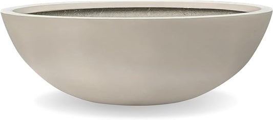 6.9" H x 19.7" D Round Bowl Fiberstone Planter for Succulent and Lotus with Drainage Hole, Smooth Finishes, Weather Resistant, Included 2 Extra Coco Mats (Taupe, 17.9" Pot Opening)