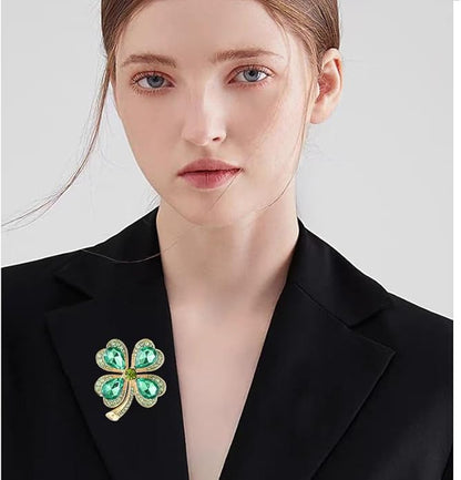 St.Patrick's Day Brooches for Women Dainty Crystal Four Leaf Lapel Pin Shamrock Hat Brooch Pins Irish Enamel Brooches Irish Holiday Costume Accessory Jewelry