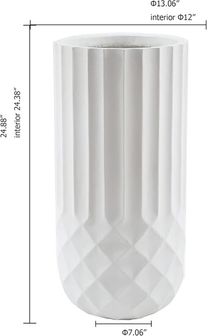 LuxenHome Planter for Outdoor Indoor Plants 25" H White Tall MgO Plant Pots Planting Flower Large Pot Planters Modern Geometric Balcony Planter