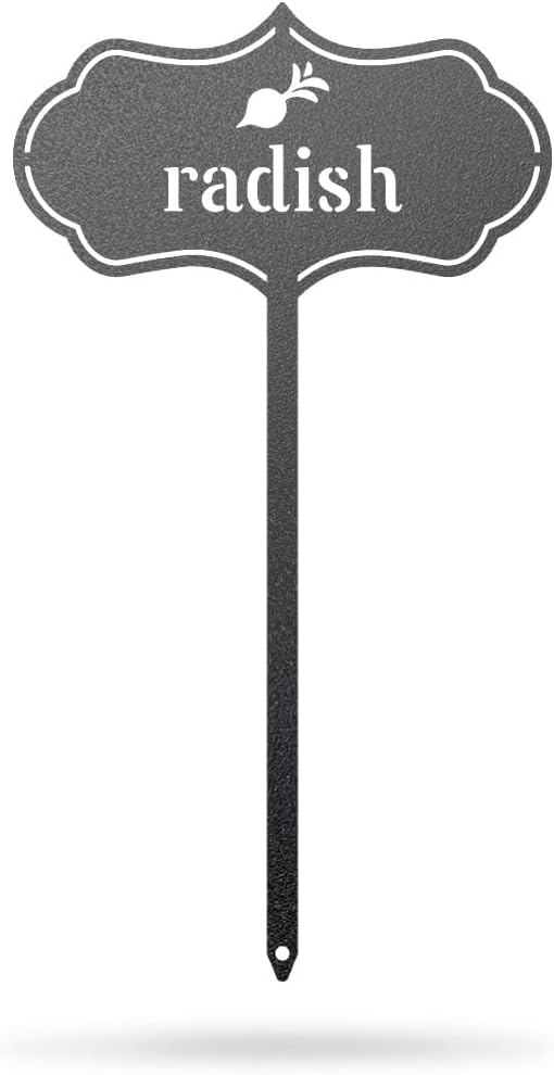 RealSteel Metal Seed & Plant Markers – Elegant Indoor & Outdoor Garden Stakes – Durable Herb, Vegetable & Fruit Plant Labels for Pots, Raised Beds & Greenhouse – Farmhouse Garden Gift - (Radish)