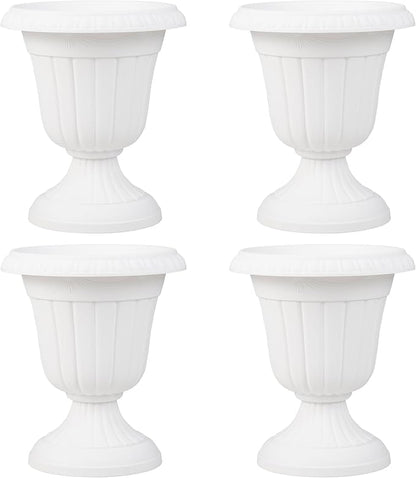 Giantex 18" Tall Vintage Planters Set of 4, Urn Plastic Flower Pots with/Pedestal Base & Pre-Marked Drain Hole, Indoor Outdoor Decorative Plant Containers for Front Porch Home Wedding (White)