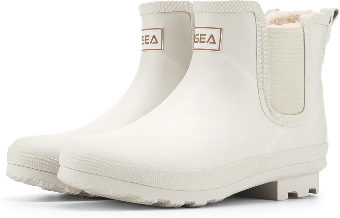 HISEA Women's Plush Rain Boots Waterproof, Chelsea Rubber Booties Women, Ladies Ankle Snow Boots for Winter Spring Garden Outdoor