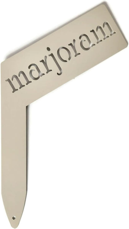 Planter Size Small Metal Garden Plant Vegetable Flower or Herb Markers 13.5 Inches Tall (marjoram, Cream)