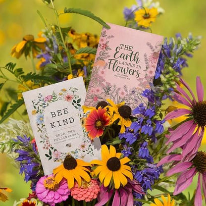 Bentley Seed Co. | The Earth Laughs in Flowers | Beautiful Illustrated Flower Design Art and Quote | Environmental Favor | Pollinator Wildflower Mix Seed Packets | Eco-Friendly Hand Out Gift | 25 Pk