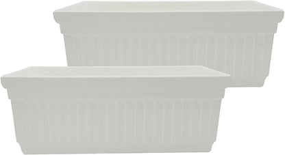 The HC Companies 30 Inch Venetian Window Planter Box with Drainage Plug, Lightweight UV-Resistant Plastic Indoor & Outdoor Planters, 2-Pack Flower Box for Garden & Home Decor, White
