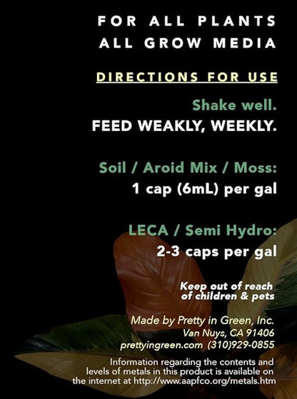 Premium Concentrated Liquid Fertilizer - Makes 40gal - Leaf LUX by Pretty in Green - All Plants All Media LECA, Soil - Indoor Plants