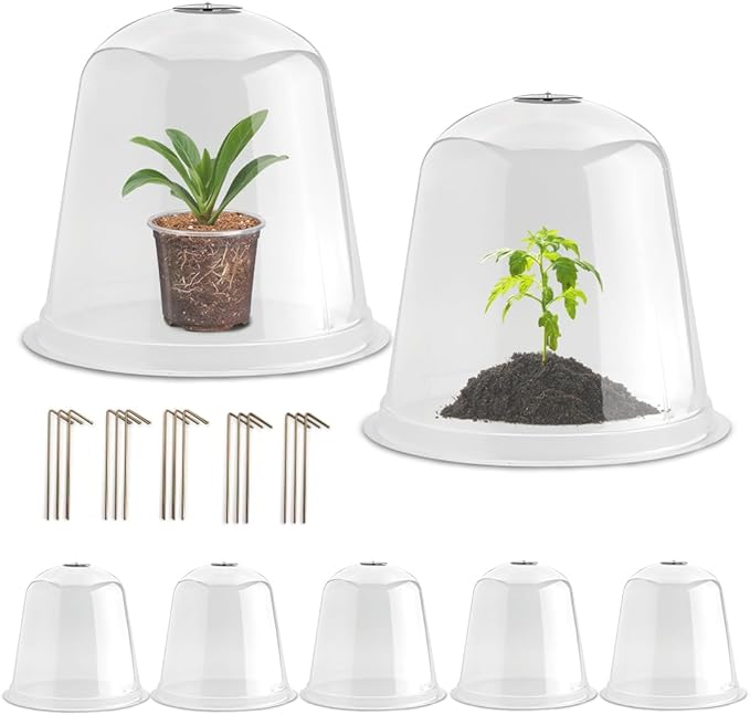 13 Inch Humidity Domes Garden Cloches for Plant Protection, Protectors from Animals, Garden Clear Plant Cover with Ventilation Holes 5 Pack