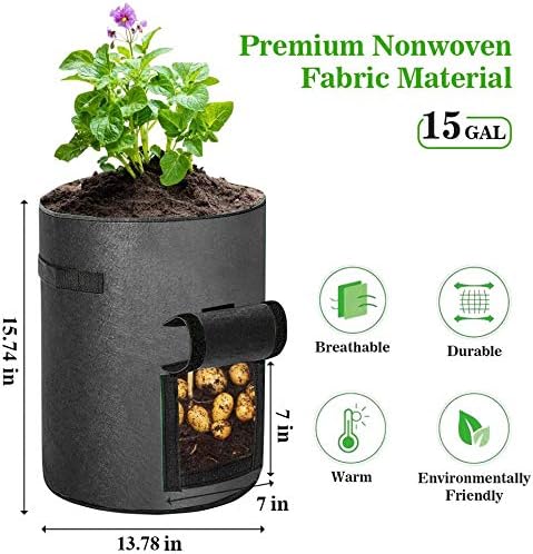 10 Gallon Plant Bags, 2 Pack Planting Pouch Breathable Non-Woven Fabric Grow Pot Garden Heavy Duty Plant growing Bags with Handles and Access Window Black