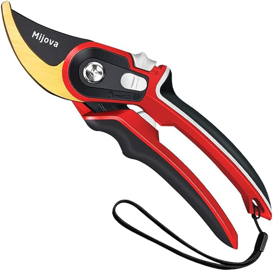 Garden Pruners, Heavy Duty Garden Clippers, Pruning Shears with Adjustable Thumb Lock, Hand Gardening Tools Pruners, High Carbon Steel Sharp Gardening Scissors (red)