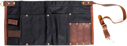 Luchuan Waterproof Waxed Canvas Tool Apron With the Adjustable Genuine Leather Belt (Black)