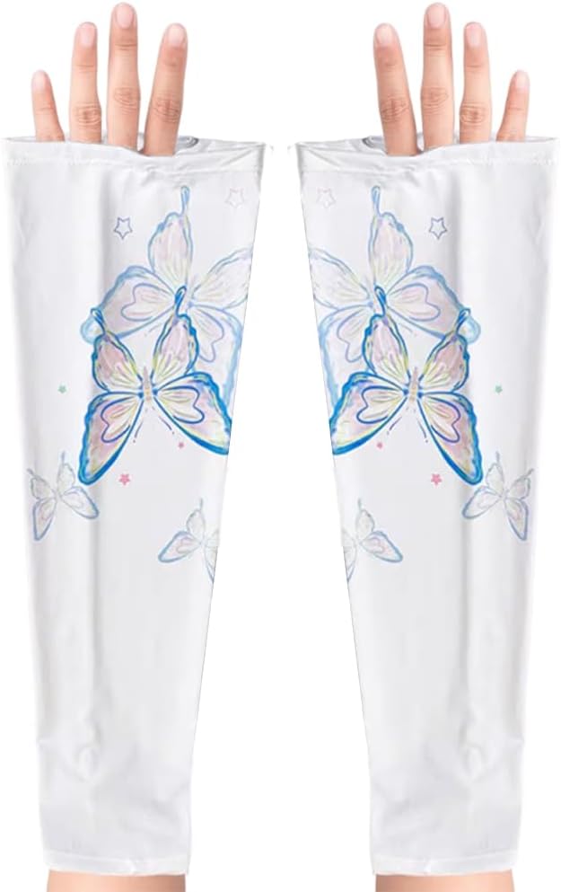 Sun Protection Cooling Sleeves,Anti-slip Gardening Arm Sleeves,Loose Large Opening Butterfly Boho UV Cover for Women