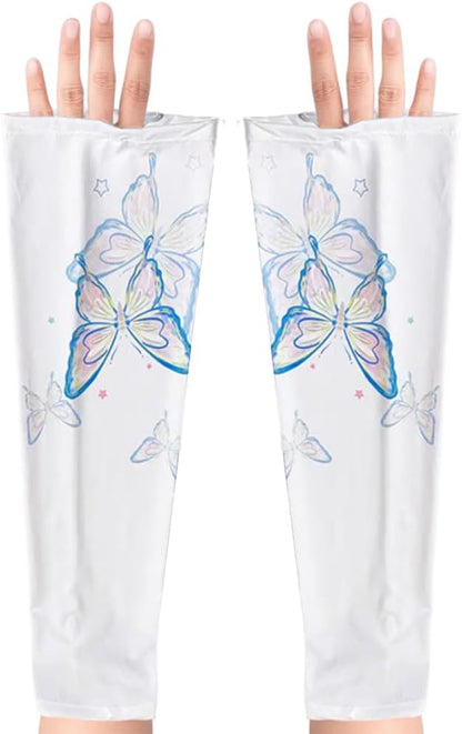 Sun Protection Cooling Sleeves,Anti-slip Gardening Arm Sleeves,Loose Large Opening Butterfly Boho UV Cover for Women