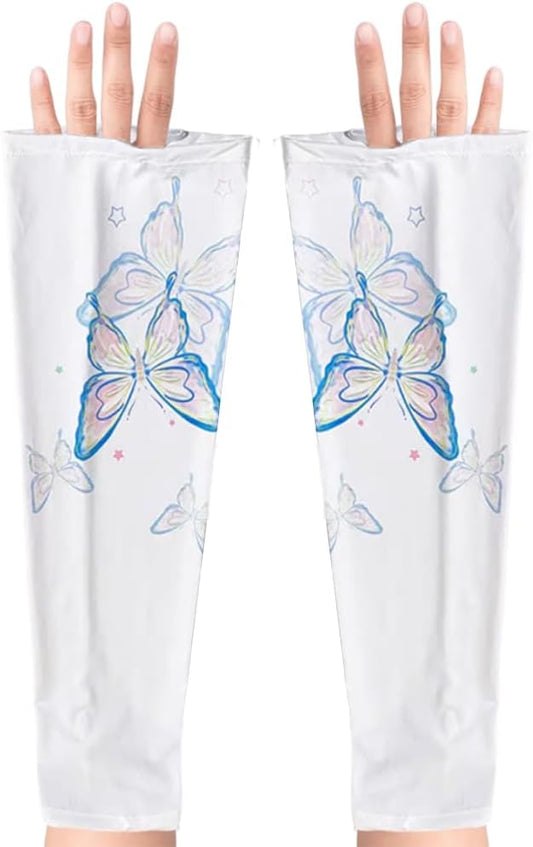 Sun Protection Cooling Sleeves,Anti-slip Gardening Arm Sleeves,Loose Large Opening Butterfly Boho UV Cover for Women