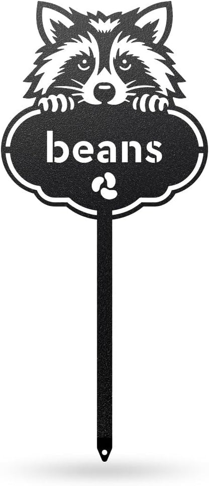 RealSteel Rocky The Raccoon Plant Markers – Cute Metal Garden Labels for Herbs & Vegetables | Outdoor Steel Plant Stakes for Garden, Greenhouse & Raised Beds | Gardening Gift | USA (BEANS-B-6X13)