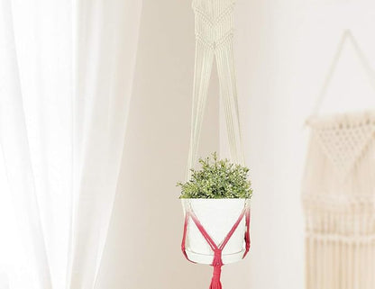 LIVALAYA Macrame Plant Hangers Wall Planter - Red Ombre 48 Inch, for Indoor or Outdoor, 100% Cotton Rope Hanging Plant Holder with Tassel for Flower Pots and Succulents - Modern Boho Home Décor