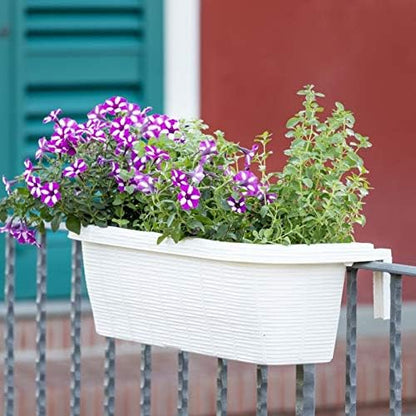Apollo Exports International AP-30312 24" Adjustable Railing Planter, Ratan Look, White