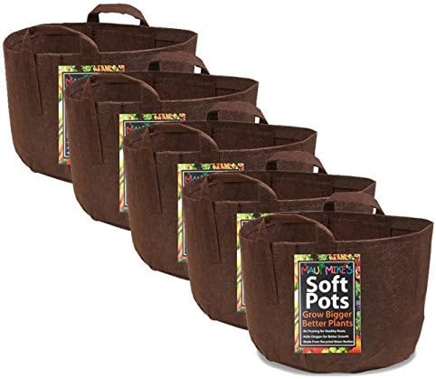 MAUI MIKE'S Soft POTS 7 Gallon 5 Pack. Best Grow Pots and Grown Bags from Sewn Handles for Easy Moving. Grow Bigger Healthier Tomatoes,Herbs and Veggies.Made from Recycled Water Bottles.