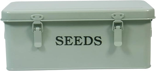 Seed Storage Box Metal Container Organizer, 4-Compartment Garden Seed Box with Safety Locks - Grayish Green