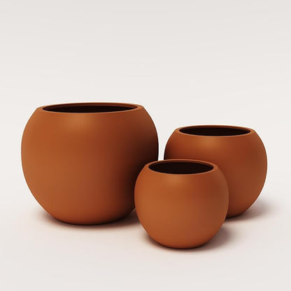 DTY Mount Sherman 12.6" D x 10'' H (Pot Opening 8.5") Fiberstone Round Planter with Drainage Hole, Smooth Finishes, Weather Resistant for Indoor and Outdoor, 2 Extra Coco Mats - Terracotta, Small