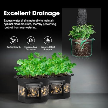 VIVOSUN 3-Pack 7 Gallon Visible Potato Grow Bags, 320G Thick Nonwoven Fabric Pots with Strap Handles, Shade Cloth & 10 Pcs Plant Labels for Flowers, Vegetables