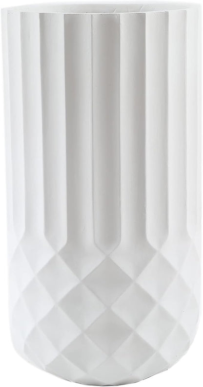LuxenHome Planter for Outdoor Indoor Plants 25" H White Tall MgO Plant Pots Planting Flower Large Pot Planters Modern Geometric Balcony Planter