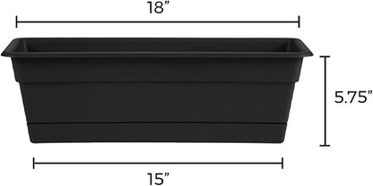 Bloem Dura Cotta 18" Black Resin Rectangle Window Box Planter with Saucer Tray for Indoor and Outdoor Gardening