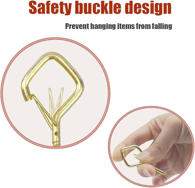 12-Pack Heavy-Duty Golden Screw Eye Hooks with Safety Clips | Metal Ceiling Hooks for Hanging Plants, Wind Chimes, Bird Feeders & Indoor/Outdoor Lights