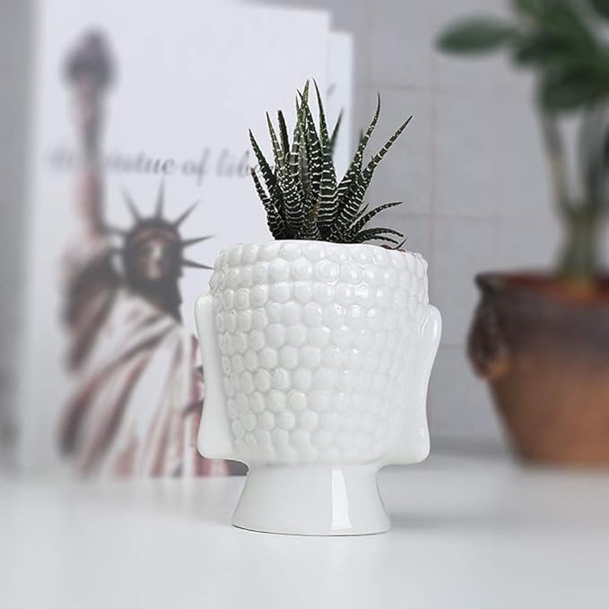 FIRSTONE Buddha Head Planter Ceramic Flower Pot Planters for Home Garden Ofiice Desk Decor