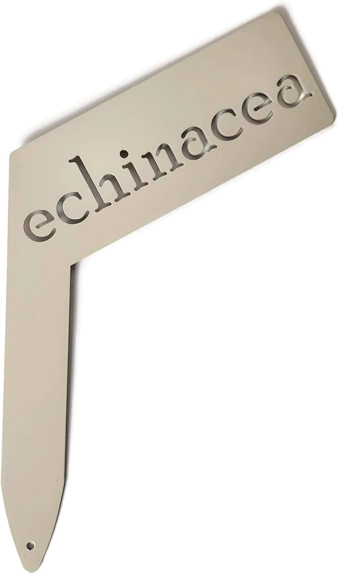 Planter Size Small Metal Garden Plant Vegetable Flower or Herb Markers 13.5 Inches Tall (echinacea, Cream)