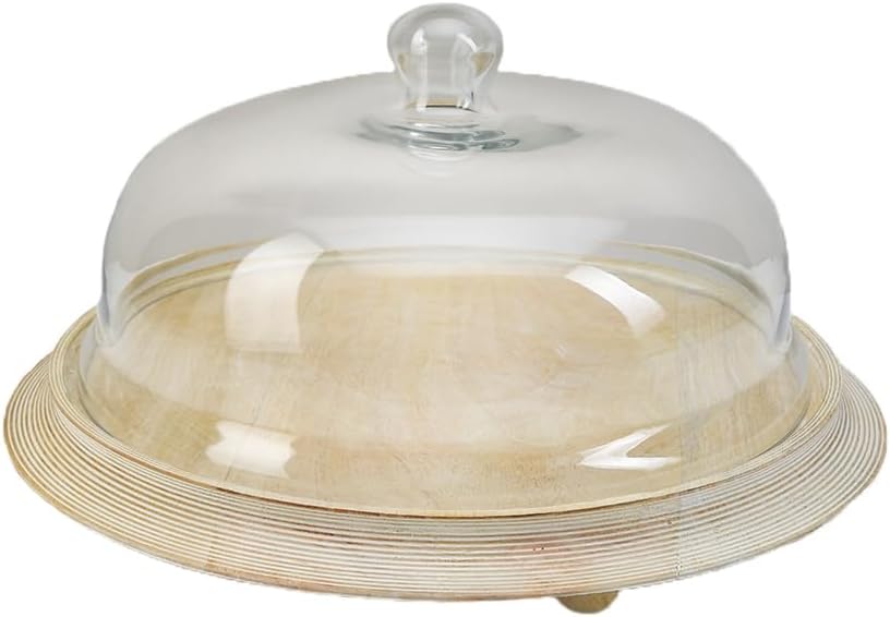 Serene Spaces Living Curio Glass Dome with Natural Wooden Base, Airplants, Flower Blooms, Accessories, Photos, Candles, Dessert Display, Home, Office Decor, Gift Idea - 12" Diameter & 6" Tall