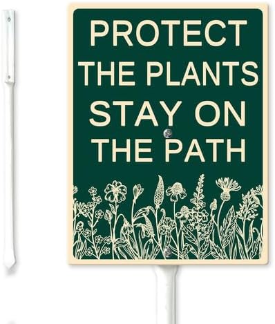 FemiaD Protect The Plants Stay On The Path Yard Sign with Stake 4.6x6inch Sturdy Aluminum Rustproof Outdoor Lawn Decor for Garden Front Door Outdoor Use Easy to Install