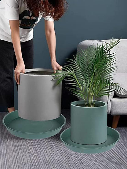 2 Pack of 8 inch Plant Saucer Clear, Heavy Duty Plastic Plant Water Tray 8 inch Round, Flower Plant Saucers for Indoors No Holes, Plant Dishes Saucer for Planter 7"/8" (8", Green)