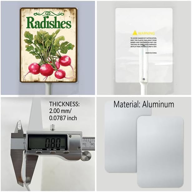 Uptell Vintage Vegetable Signs for Garden with Stake Radishes Yard Sign Vegetable Garden Label Stakes Plant Markers for Outdoor Plants Waterproof 8x12inch