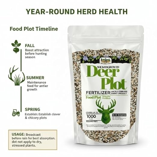 Old Cobblers Farm™ Wicked Growth Wildlife Deer Plot Fertilizer - Perfect Blend for Deer, Turkey & Game - Balanced NPK for Robust Growth (5 lbs | 10 lbs | 15 lbs | 20 lbs) (20 lbs)